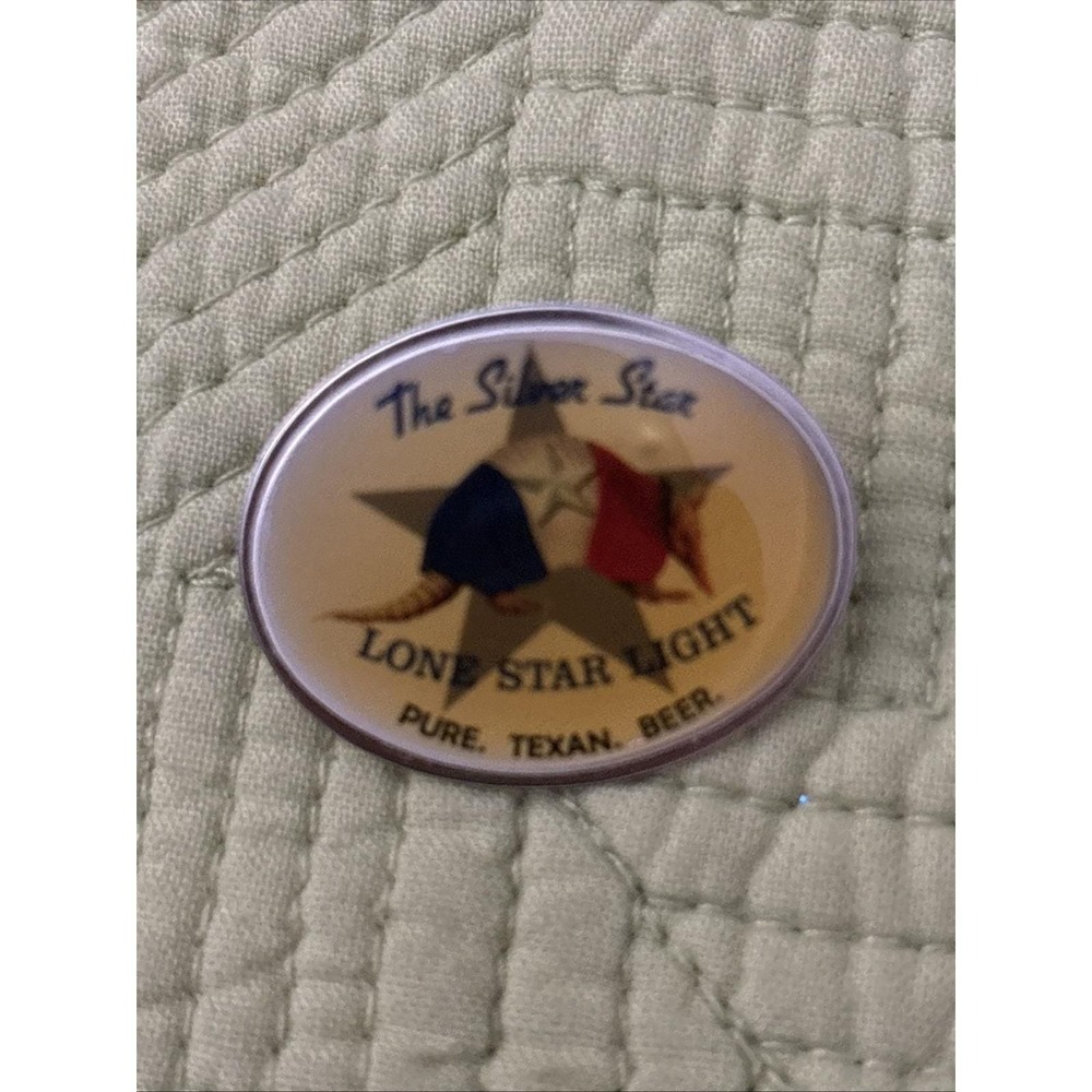 Vintage Lone Star Light Beer Armadillo Texas Hat Pin Oval Lapel Pin Silver Star